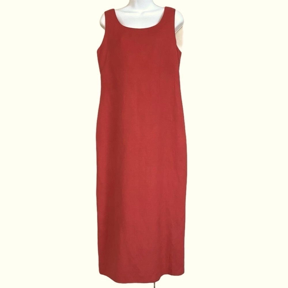 Coral Orange Sleeveless Dress Maxi Size Medium Linen Rayon Column Tank Summer